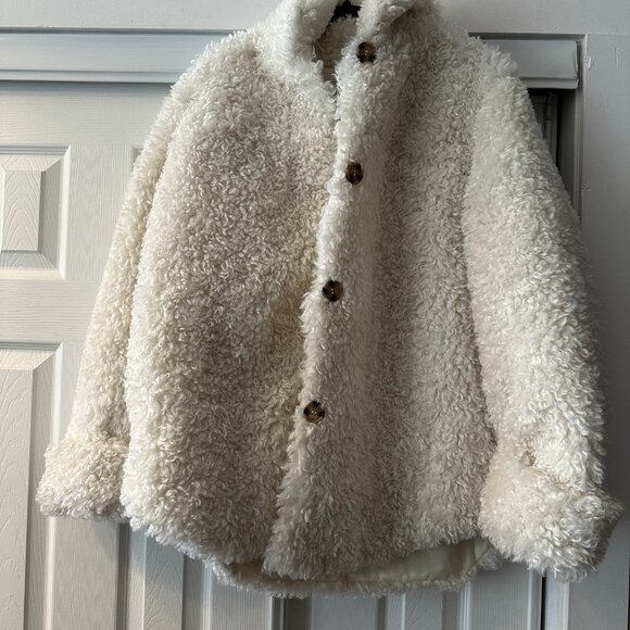 ASOS DESIGN bonded borg jacket in cream - Picture 2 of 3